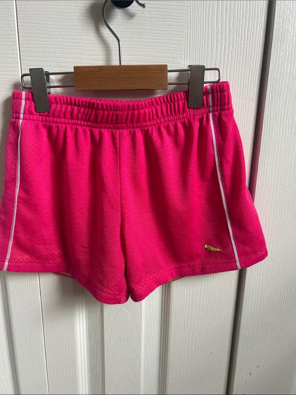 Puma Bright Pink Girls' Athletic Shorts with White Piping